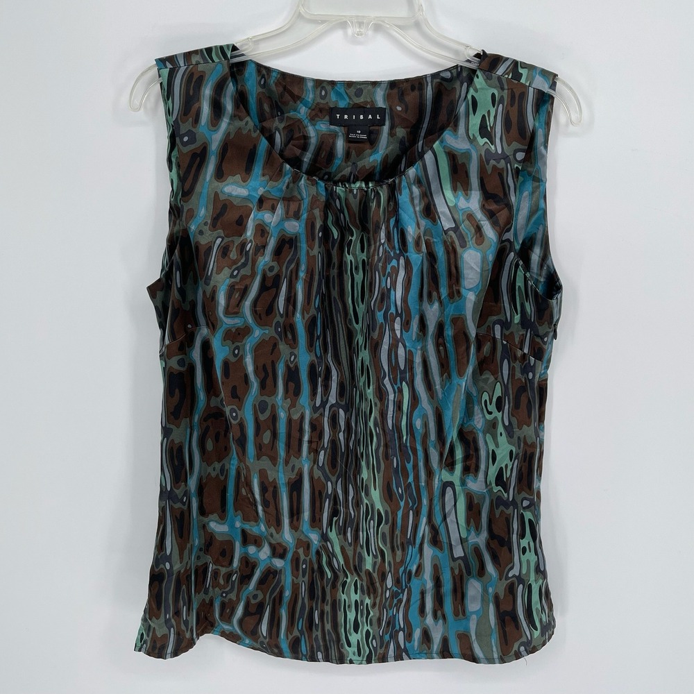 Tribal Women's Multicolor Abstract Print Sleeveless‎ Blouse Size 10